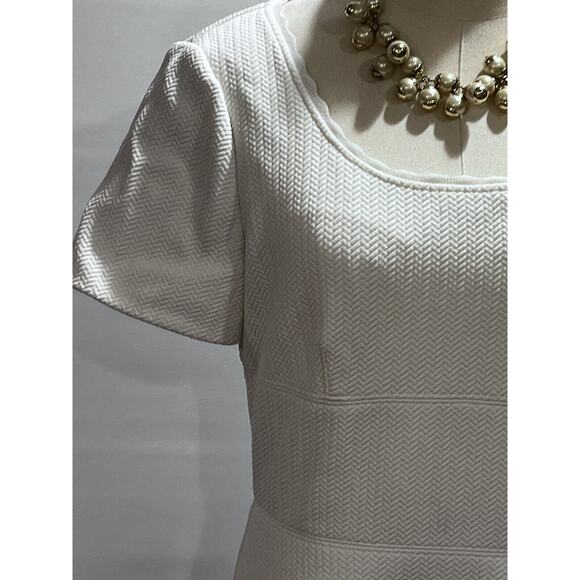 Rebecca Taylor Short Sleeve Stretch Textured Scoop Neck White Lined Dress Sz 10 - Picture 8 of 15